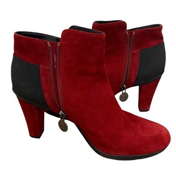 GEOX Respira Boots Womens 10 Red Black High Heels Leather Sexy Valentine’s Day - Picture 7 of 11